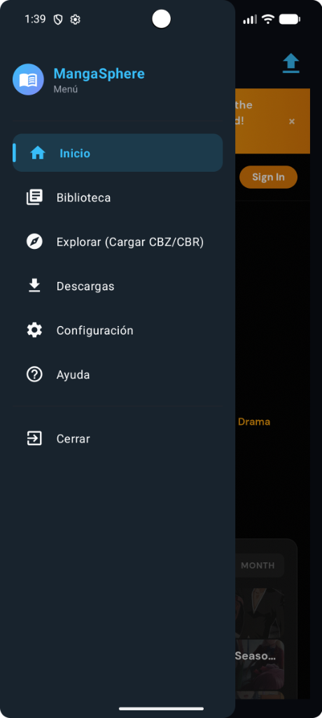 MangaSphere Menu