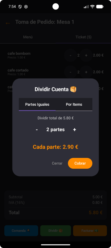 RestoBloom Dividir Cuenta